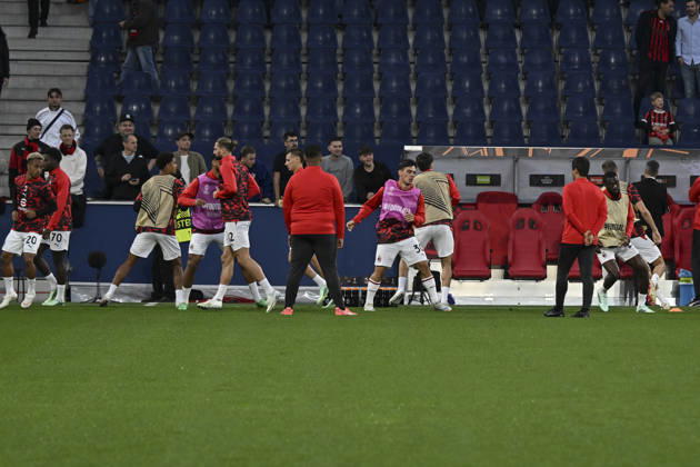 SALZBURG, AUSTRIA - OCTOBER 15: AC Milan players warming up during the UEFA Europa League league phase matchday 2 match between FC Salzburg and AC Milan at Red Bull Arena on October 15, 2026 in Salzburg, Austria. Copyright: xHansxPeterxLottermoser SPPx Sportspressphoto_SPR257002