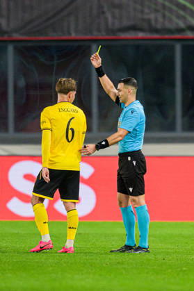 261015 Mads Enggard of Mjällby looks dejected after receiving yellow card during the UEFA Conference League football match between Mjällby and Inter Club d Escaldes on October 15, 2026 in Helsingborg. Photo: Christoffer Borg Mattisson BILDBYRÅN COP 261 CB0562 fotboll football soccer fotball uefa conference league conference league mjällby in bbeng depp Copyright: CHRISTOFFERxBORGxMATTISSON BB261015CB064