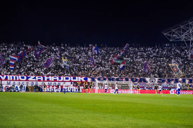 Fussball: Kroatien: UEFA Conference League 2026 2027 - 1. Runde, 15.10.2026 - HNK Hajduk Split vs. AFC Ajax Amsterdam - Stadion Poljud (Split, Kroatien); Torcida Split Fans, Ultras Copyright: xLUKAxKOLANOVICx
