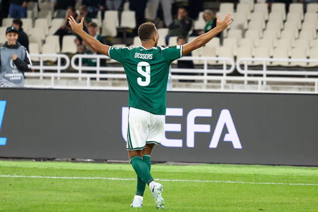 Panathinaikos F.C. v FK Borac Banja Luka UEFA Europa Conference League Cyril Dessers of Panathinaikos F.C. celebrates after scoring a goal during the UEFA Europa Conference League match at Olympic Stadium, Athens 15 10 2026 UK Newspapers OUT Copyright: xYannisxHalasx FIL-24071-0026