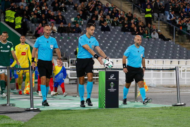 Panathinaikos F.C. v FK Borac Banja Luka UEFA Europa Conference League Match referee Bence Csonka enters the pitch before the start of Panathinaikos F.C. and FK Borac Banja Luka during the UEFA Europa Conference League match at Olympic Stadium, Athens 15 10 2026 UK Newspapers OUT Copyright: xYannisxHalasx FIL-24071-0043