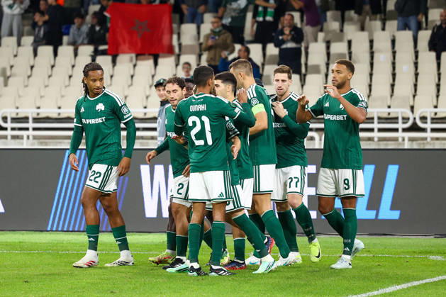 Panathinaikos F.C. v FK Borac Banja Luka UEFA Europa Conference League Cyril Dessers of Panathinaikos F.C. and his team mates celebrate after scoring a goal during the UEFA Europa Conference League match at Olympic Stadium, Athens 15 10 2026 UK Newspapers OUT Copyright: xYannisxHalasx FIL-24071-0040