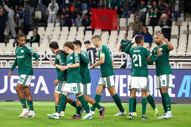 Panathinaikos F.C. v FK Borac Banja Luka UEFA Europa Conference League Cyril Dessers of Panathinaikos F.C. and his team mates celebrate after scoring a goal during the UEFA Europa Conference League match at Olympic Stadium, Athens 15 10 2026 UK Newspapers OUT Copyright: xYannisxHalasx FIL-24071-0041
