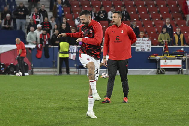 SALZBURG, AUSTRIA - OCTOBER 15: Mario Gila of AC Milan warming up during the UEFA Europa League league phase matchday 2 match between FC Salzburg and AC Milan at Red Bull Arena on October 15, 2026 in Salzburg, Austria. Copyright: xHansxPeterxLottermoser SPPx Sportspressphoto_SPR257025