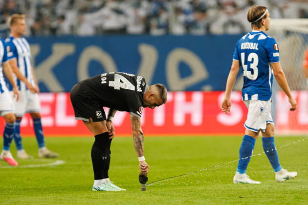Aleix Garcia seen during UEFA Europe League 2026 2027 league phase game between teams of Lech Poznan and Bayer Leverkusen (Ernest Kolodziej Ball Raw Images) Poznan ENEA Stadion Poland Copyright: xErnestxKolodziejx ernestkolodziej_lech_bayer_2627KOL_7711