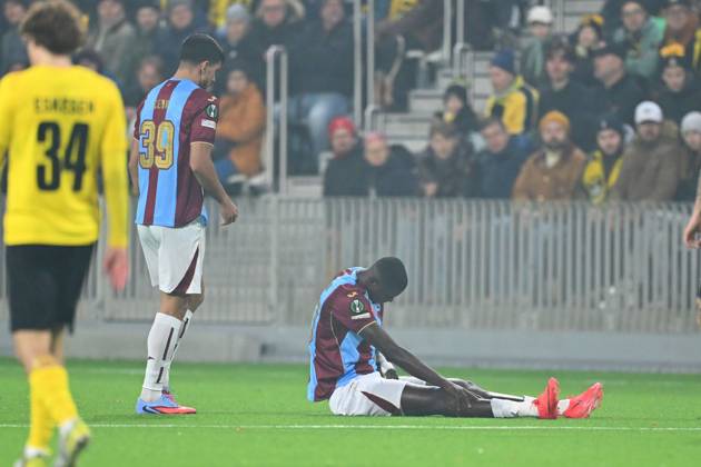 KuPS Kuopio v Trabzonspor - UEFA Conference League TAMPERE, FINLAND - OCTOBER 15: Paul Onucahu of Trabzonspor on ground during the UEFA Conference League Week 1 match between KuPS Kuopio and Trabzonspor at Tammelan Stadium in Tampere, Finland on October 15, 2026. Hasan Tascan Anadolu Tampere Finland. Editorial use only. Please get in touch for any other usage.  Copyright: x2026xAnadoluxHasanxTascanx