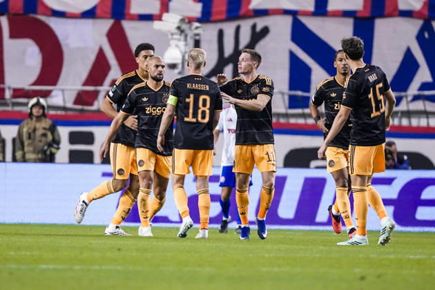Fussball: Kroatien: UEFA Conference League 2026 2027 - 1. Runde, 15.10.2026 - HNK Hajduk Split vs. AFC Ajax Amsterdam - Stadion Poljud (Split, Kroatien); Ajax bejubelt sein Tor zum 1-1 Copyright: xLUKAxKOLANOVICx