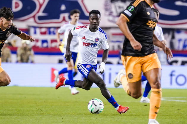 Fussball: Kroatien: UEFA Conference League 2026 2027 - 1. Runde, 15.10.2026 - HNK Hajduk Split vs. AFC Ajax Amsterdam - Stadion Poljud (Split, Kroatien); Abdoulie Bamba Sanyang (Hajduk Split) Copyright: xLUKAxKOLANOVICx