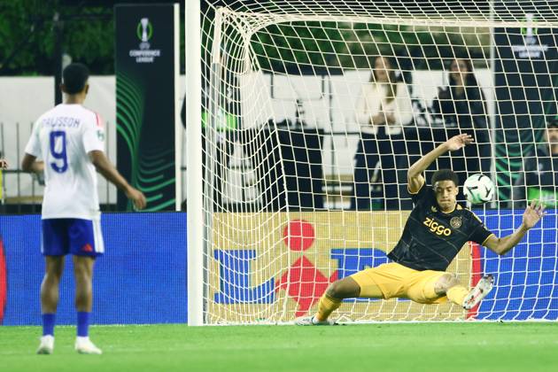 SPLIT, 15 10-2026, Poljud Stadium , season 2026 2027 , UEFA Conference League Football . Match between Hajduk Split and Ajax. Picture shows Aaron Bouwman cannot prevent Hajduk from scoring 2-1 Hajduk Split - Ajax  x208450634x Copyright: