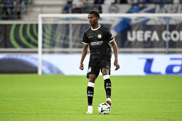 261015 AA Gent vs Aarhus Mamadou Diallo of KAA Gent is pictured in action with the ball during Matchday 2 in the 2026-2027 Uefa Conference League season - league phase between AA Gent and AGF Aarhus on October 15 , 2026 in Gent, Belgium. (Photo by Maarten Straetemans Isosport) Gent Belgium  Copyright: xMaartenxStraetemansx GENT-AARHUS_20261015_123