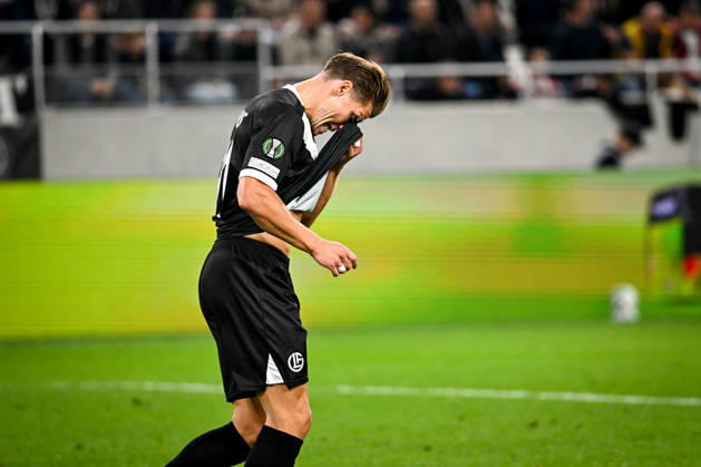 LUGANO, SWITZERLAND - OCTOBER 15: Kevin Behrens of FC Lugano disappointed after missing a good chance during the UEFA Conference League 2026 27 League Phase MD1 match between FC Lugano and FK Crvena Zvezda at Lugano Arena on October 15, 2026 in Lugano, Switzerland. Lugano Lugano Arena Ticino Switzerland Copyright: xJustPictures.ch AndreaxBrancax jp-en-EuSpIm-AB_15102026_4438