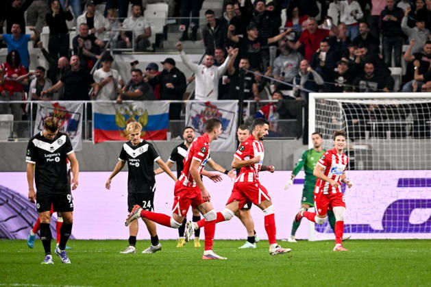 LUGANO, SWITZERLAND - OCTOBER 15: Rade Krunic of FK Crvena Zvezda celebrates his goal during the UEFA Conference League 2026 27 League Phase MD1 match between FC Lugano and FK Crvena Zvezda at Lugano Arena on October 15, 2026 in Lugano, Switzerland. Lugano Lugano Arena Ticino Switzerland Copyright: xJustPictures.ch AndreaxBrancax jp-en-EuSpIm-AB_15102026_4464