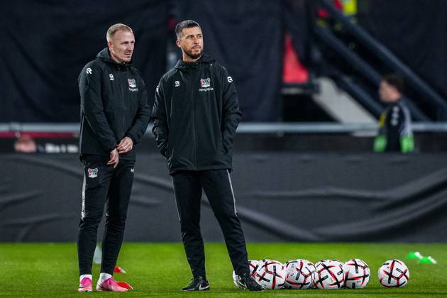NIJMEGEN , 15-10-2026 , Stadium De Goffert , season 2026 2027 , UEFA Europa League football , match between NEC Nijmegen and Levski Sofia , picture shows NEC Nijmegen assistent trainer coach Nick van der Velden and NEC Nijmegen assistent trainer coach Haris Medunjanin NEC - Levski Sofia  x208451428x Copyright: