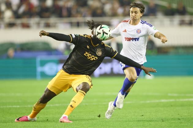 SPLIT, 15 10-2026, Poljud Stadium , season 2026 2027 , UEFA Conference League Football . Match between Hajduk Split and Ajax. Picture shows Toluwalase Arokodare and Alberto Del Moral Hajduk Split - Ajax  x208451786x Copyright: