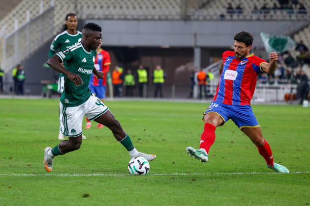 Panathinaikos F.C. v FK Borac Banja Luka UEFA Europa Conference League Kings Kangwa of Panathinaikos F.C. and Milos Jojic of FK Borac Banja Luka during the UEFA Europa Conference League match at Olympic Stadium, Athens 15 10 2026 UK Newspapers OUT Copyright: xYannisxHalasx FIL-24071-0059