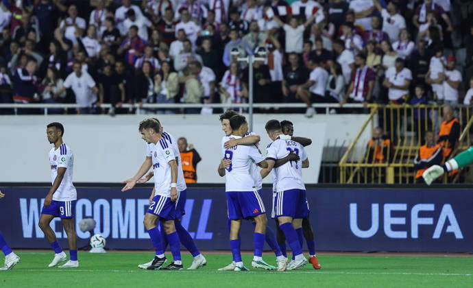 UEFA Conference League HNK Hajduk Split v AFC Ajax Marin Soticek of Hajduk celebrate a goal with his teammates during the UEFA Conference League 2026 27 League Phase MD1 match between HNK Hajduk Split and AFC Ajax at Stadion Poljud on October 15, 2026 in Split, Croatia.  IvanaxIvanovic PIXSELL