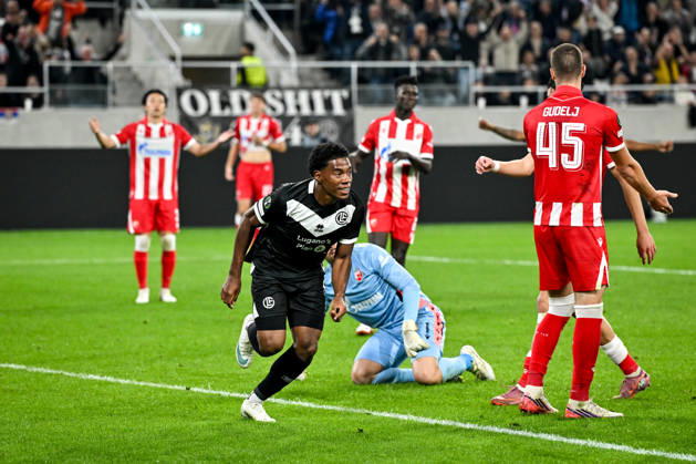LUGANO, SWITZERLAND - OCTOBER 15: Dereck Moncada of FC Lugano celebrates his goal during the UEFA Conference League 2026 27 League Phase MD1 match between FC Lugano and FK Crvena Zvezda at Lugano Arena on October 15, 2026 in Lugano, Switzerland. Lugano Lugano Arena Ticino Switzerland Copyright: xJustPictures.ch AndreaxBrancax jp-en-EuSpIm-AB_15102026_7156