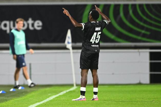 KAA Gent v AGF Aarhus - UEFA Conference League GENT, BELGIUM - OCTOBER 15 : Goore Hyllarion Bi forward of KAA Gent celebrates scoring a goal during the UEFA Conference League 2026 27 League Phase matchday 1 match between KAA Gent and AGF Aarhus on October 15, 2026 in Gent, Belgium, 15 10 2026 Gent Belgium Copyright: xGvgx