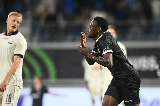 KAA Gent v AGF Aarhus - UEFA Conference League GENT, BELGIUM - OCTOBER 15 : Goore Hyllarion Bi forward of KAA Gent celebrates scoring a goal during the UEFA Conference League 2026 27 League Phase matchday 1 match between KAA Gent and AGF Aarhus on October 15, 2026 in Gent, Belgium, 15 10 2026 Gent Belgium  Copyright: xGvgx