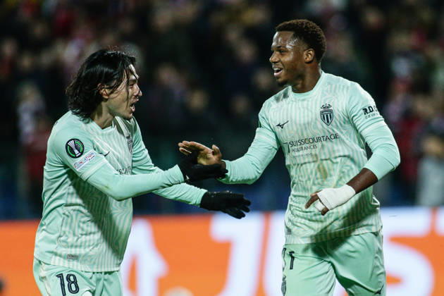 IPA89726356 - Monaco s Ansu Fati and Takumi Minamino celebrate after scoring during the UEFA Conference League match between PFC CSKA and AS Monaco at Vasil Levski National Stadium in Sofia, Bulgaria, on October 15, 2026  Copyright: xIvanxSxIvanov IPAxSportx xx IPA89726356 IPA89726356