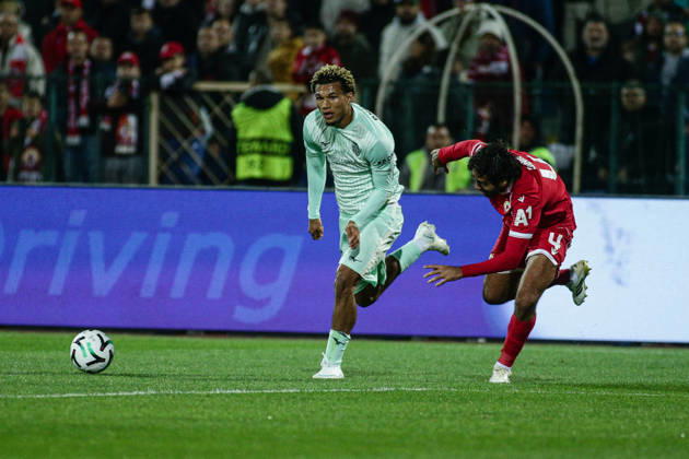 SOCCER - UEFA Conference League - CSKA vs. AS Monaco Photo by IPA ABACAPRESS.COM89725317 - Monaco s Paris Brunner in action against CSKA s Dinis Almeida during the UEFA Conference League match between PFC CSKA and AS Monaco at Vasil Levski National Stadium in Sofia, Bulgaria, on October 15, 2026 Sofia Bulgaria Copyright: xIPAxSport ABACAx
