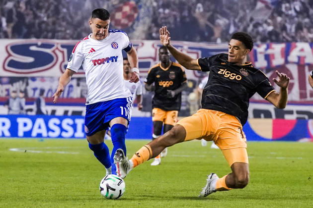 iFussball: Kroatien: UEFA Conference League 2026 2027 - 1. Runde, 15.10.2026 - HNK Hajduk Split vs. AFC Ajax Amsterdam - Stadion Poljud (Split, Kroatien); Michele Sego (Hajduk Split), Aaron Bouwman (AFC Ajax) Copyright: xLUKAxKOLANOVICx