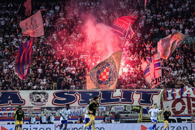 UEFA Conference League HNK Hajduk Split v AFC Ajax Torcida, Hajduk Split supporters set off pyrotechnic fires during the UEFA Conference League 2026 27 League Phase MD1 match between HNK Hajduk Split and AFC Ajax at Stadion Poljud on October 15, 2026 in Split, Croatia.  IvanaxIvanovic PIXSELL