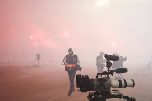 UEFA Conference League HNK Hajduk Split v AFC Ajax Play is briefly stopped to remove a flare from the field of play during the UEFA Conference League 2026 27 League Phase MD1 match between HNK Hajduk Split and AFC Ajax at Stadion Poljud on October 15, 2026 in Split, Croatia.  IvanaxIvanovic PIXSELL