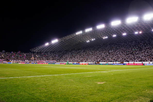 Fussball: Kroatien: UEFA Conference League 2026 2027 - 1. Runde, 15.10.2026 - HNK Hajduk Split vs. AFC Ajax Amsterdam - Stadion Poljud (Split, Kroatien); Istok, Sjever, Tribüne, Zuschauer, Hajduk Split Fans Copyright: xLUKAxKOLANOVICx