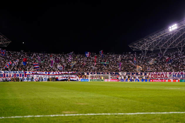 Fussball: Kroatien: UEFA Conference League 2026 2027 - 1. Runde, 15.10.2026 - HNK Hajduk Split vs. AFC Ajax Amsterdam - Stadion Poljud (Split, Kroatien); Sjever, Tribüne, Zuschauer, Hajduk Split Fans, Torcida, Ultras Copyright: xLUKAxKOLANOVICx