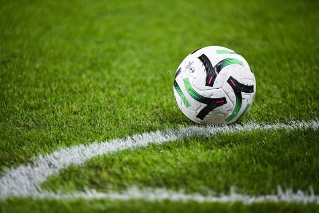 a UEFA Conference League ball pictured at a soccer game between Belgian KAA Gent and Danish Aarhus GF, Thursday 15 October 2026 in Gent, the opening match of the UEFA Conference League league phase. TOMxGOYVAERT  x189911896x