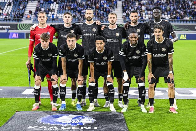 Gent s players pose for the photographers at a soccer game between Belgian KAA Gent and Danish Aarhus GF, Thursday 15 October 2026 in Gent, the opening match of the UEFA Conference League league phase. TOMxGOYVAERT  x189912141x