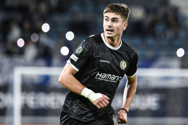 Gent s Maksim Paskotsi pictured in action during a soccer game between Belgian KAA Gent and Danish Aarhus GF, Thursday 15 October 2026 in Gent, the opening match of the UEFA Conference League league phase. TOMxGOYVAERT  x189914485x