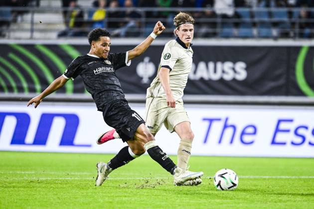 Gent s Momodou Lamin Sonko pictured in action during a soccer game between Belgian KAA Gent and Danish Aarhus GF, Thursday 15 October 2026 in Gent, the opening match of the UEFA Conference League league phase. TOMxGOYVAERT  x189914771x