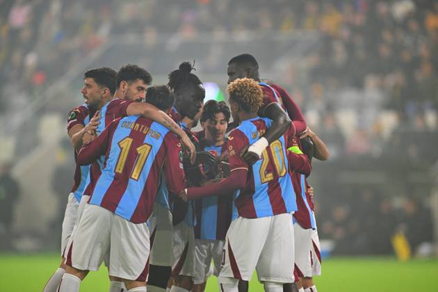 KuPS Kuopio v Trabzonspor - UEFA Conference League TAMPERE, FINLAND - OCTOBER 15: Trabzonspor players celebrate after a goal during the UEFA Conference League Week 1 match between KuPS Kuopio and Trabzonspor at Tammelan Stadium, on October 15, 2026 in Tampere, Finland. Hasan Tascan Anadolu Tampere Finland. Editorial use only. Please get in touch for any other usage.  Copyright: x2026xAnadoluxHasanxTascanx