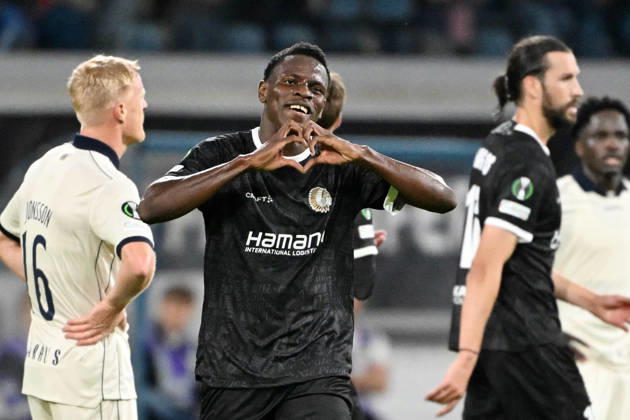 261015 AA Gent vs Aarhus Hyllarion Goore of KAA Gent celebrates after scoring the 1-0 goal during Matchday 2 in the 2026-2027 Uefa Conference League season - league phase between AA Gent and AGF Aarhus on October 15 , 2026 in Gent, Belgium. (Photo by Maarten Straetemans Isosport) Gent Belgium  Copyright: xMaartenxStraetemansx GENT-AARHUS_20261015_198