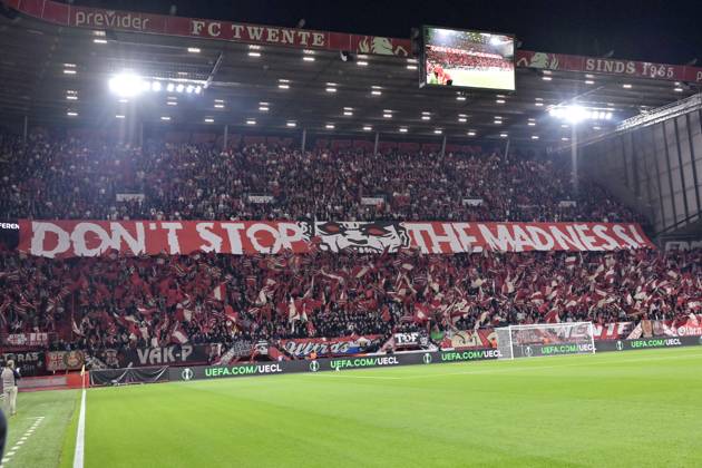 ENSCHEDE , 15Ã10-2026 , Stadium Grolsch Veste , season 2026 2027 , UEFA Conference League football , match between FC Twente and FC Thun , picture shows FC Twente player supporters Twente - Thun  x208453139x Copyright: