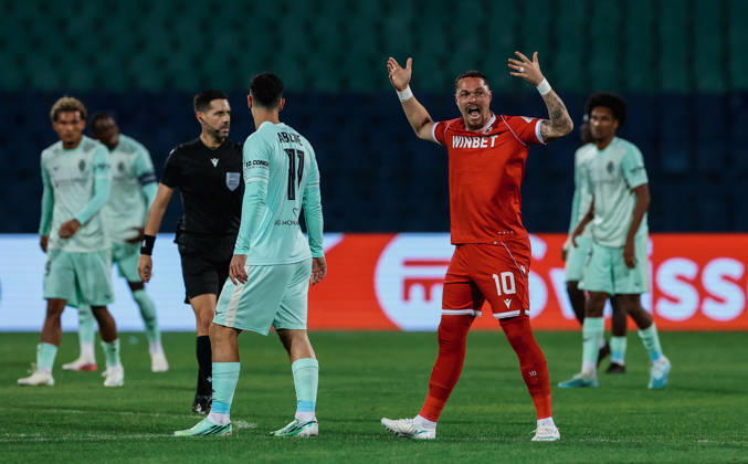 CSKA vs AS Monaco - UEFA Conference League SOFIA, BULGARIA-OCTOBER 15: Joel Zwarts (2-L) of CSKA reacts after scoring goal for 1-2 during the UEFA Conference League - League Phase, Matchday 1 between teams of CSKA and AS Monaco at Vasil Levski National Stadium in Sofia, Bulgaria, 15 October 2026. Borislav Troshev Anadolu Sofia Bulgaria. Editorial use only. Please get in touch for any other usage.  Copyright: x2026xAnadoluxBorislavxTroshevx