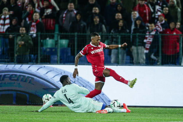 SOCCER - UEFA Conference League - CSKA vs. AS Monaco Photo by IPA ABACAPRESS.COM89727183 - Monaco s Jordan Teze in action against CSKA s Leo Pereira during the UEFA Conference League match between PFC CSKA and AS Monaco at Vasil Levski National Stadium in Sofia, Bulgaria, on October 15, 2026 Sofia Bulgaria Copyright: xIPAxSport ABACAx