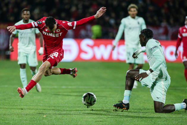 SOCCER - UEFA Conference League - CSKA vs. AS Monaco Photo by IPA ABACAPRESS.COM89727552 - Monaco s Christian Mawissa in action against CSKA s Ioannis Pitas during the UEFA Conference League match between PFC CSKA and AS Monaco at Vasil Levski National Stadium in Sofia, Bulgaria, on October 15, 2026 Sofia Bulgaria  Copyright: xIPAxSport ABACAx