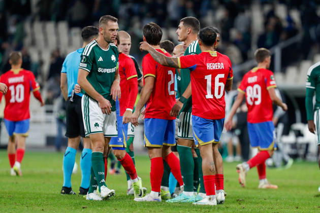 Panathinaikos F.C. v FK Borac Banja Luka UEFA Europa Conference League Panathinaikos F.C. and FK Borac Banja Luka players at the end of the UEFA Europa Conference League match at Olympic Stadium, Athens 15 10 2026 UK Newspapers OUT Copyright: xYannisxHalasx FIL-24071-0072
