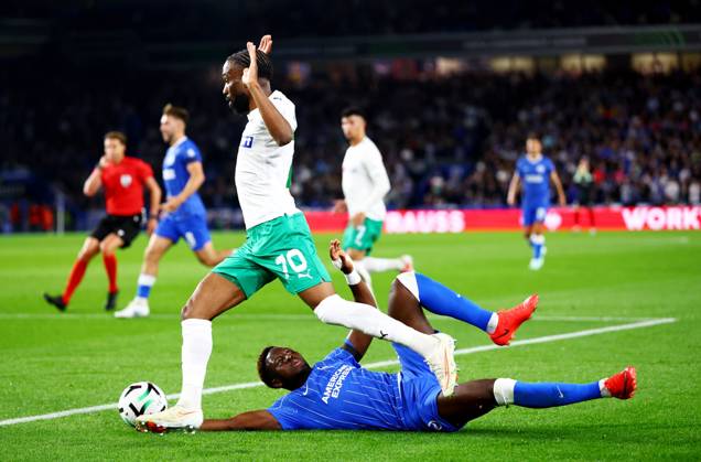 Fabien Ourega of Kauno Zalgiris and Ibrahim Osman of Brighton and Hove Albion. Brighton & Hove Albion v Kauno Zalgiris, UEFA Conference League, Football, American Express Stadium, Brighton, UK - 15 Oct 2026Brighton American Express Stadium United Kingdom  Copyright: xJamesxMarsh Shutterstockx 17218542af