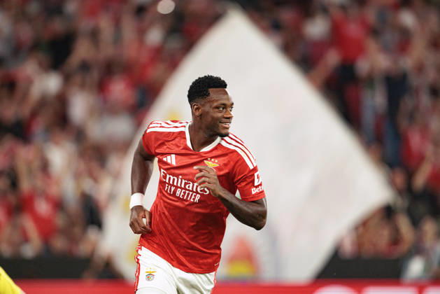 Jhon Duran seen celebrating after scoring goal during UEFA Europa League 2026 2027 league phase game between teams of SL Benfica and Celtic FC at Estadio Da Luz (Maciej Rogowski Ball Raw Images PT) Lisbon Estadio Da Luz Portugal Copyright: xMaciejxRogowskix maciejrogowski_benfica_celtic_2627-5