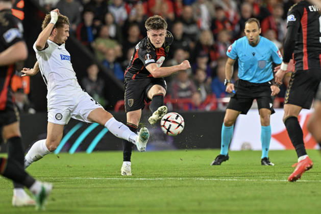 Bournemouth v SK Sturm Graz UEFA Europa League Ben Gannon-Doak of Bournemouth shoots during the UEFA Europa League match at the Vitality Stadium, Bournemouth 15 10 2026 UK Newspapers OUT Copyright: xJeremyxLandeyx FIL-24069-0038