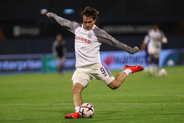 Zagreb, Croatia, 15th October 2026. UEFA Europa League. League phase, Matchday 2, Dinamo Zagreb vs Anderlecht at Maksimir Stadium, Zagreb. Mihajlo CVETKOVIC (9) warming up. UEFA Europa League, Dinamo Zagreb vs Anderlecht. 