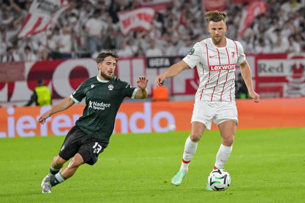 Richard Sedlacek (FK Jablonec, 13), Lucas Hoeler (SC Freiburg, 09) mit Ball. GER, SC Freiburg vs JK Jablonec, Fussball, Uefa Conference League, 1. Spieltag, Saison 2026 2027, 15.10.2026 GER, SC Freiburg vs JK Jablonec, Fussball, Uefa Conference League, 1. Spieltag, Saison 2026 2027, 15.10.2026 Freiburg Copyright: xEibner-Pressefotox EP_THS