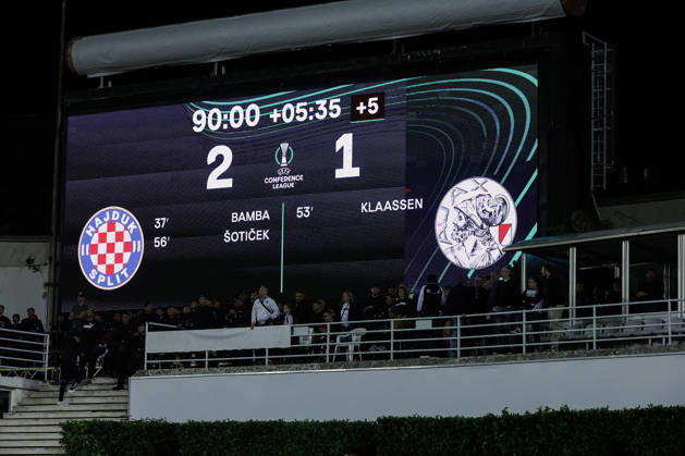 UEFA Conference League HNK Hajduk Split v AFC Ajax SPLIT, CROATIA - OCTOBER 15: Scoreboard is pictured after the UEFA Conference League 2026 27 League Phase MD1 match between HNK Hajduk Split and AFC Ajax at Stadion Poljud on October 15, 2026 in Split, Croatia.  IvanaxIvanovic PIXSELL