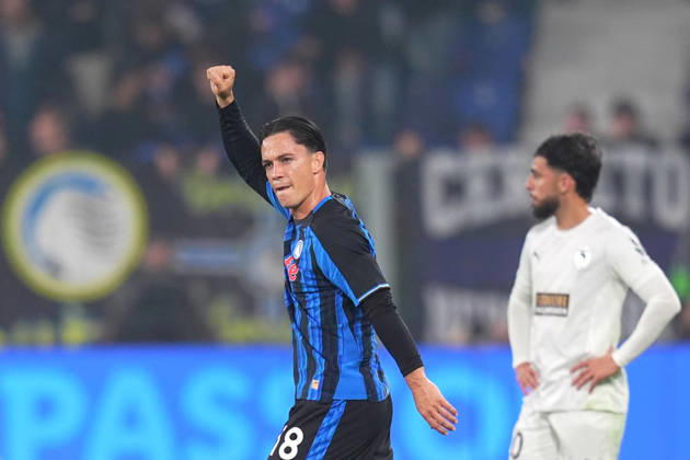 Atalanta s Giacomo Raspadori celebrates after scoring 2-0 during the Uefa Conference League match soccer match between Atalanta and Pafos at the New Balance Arena in Bergamo , North Italy - Thursday , October 15 , 2026 . - Soccer .  Copyright: xSpada LaPressex