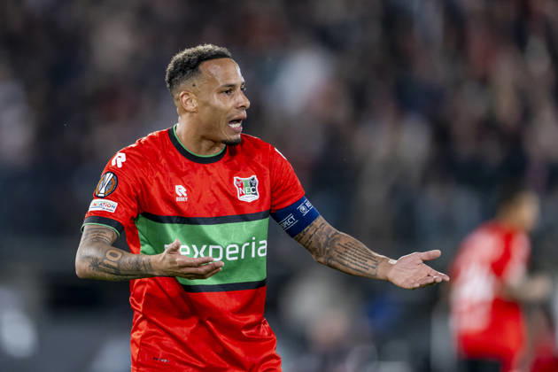 NIJMEGEN - NEC Nijmegen forward Tjaronn Chery during the UEFA Europa League match between N.E.C. and Levski Sofia at Stadion De Goffert on 15 October 2026 in Nijmegen, Nederland. (Photo by DeFodi Images) -