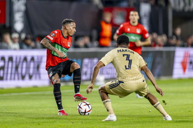NIJMEGEN - NEC Nijmegen forward Tjaronn Chery during the UEFA Europa League match between N.E.C. and Levski Sofia at Stadion De Goffert on 15 October 2026 in Nijmegen, Nederland. (Photo by DeFodi Images) -